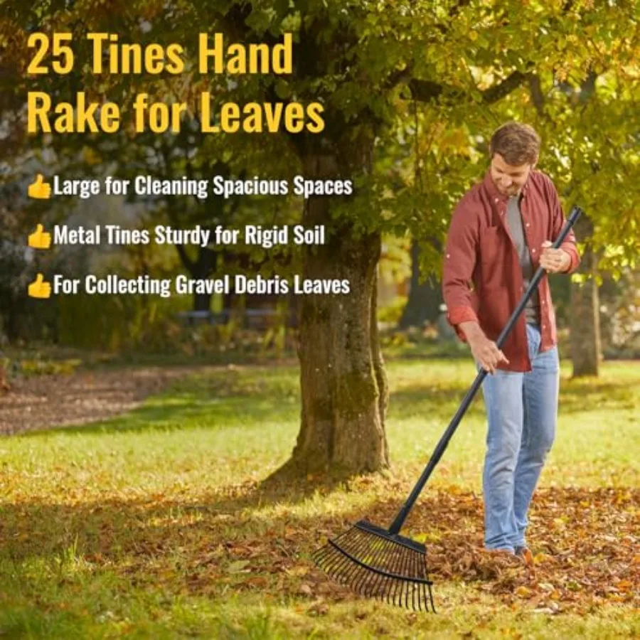 Garden Rake for Leaves, Heavy Duty Metal Yard Rake with 64 inch Adjustable Handle, Ideal Leaf Rakes for Gardening, Dethatching,