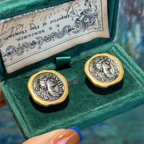 Vintage Style Gold Plated Ancient Coins Stud Earrings For Woman Round Button Shape Luxury Quality Jewelry Designer Gift 2026