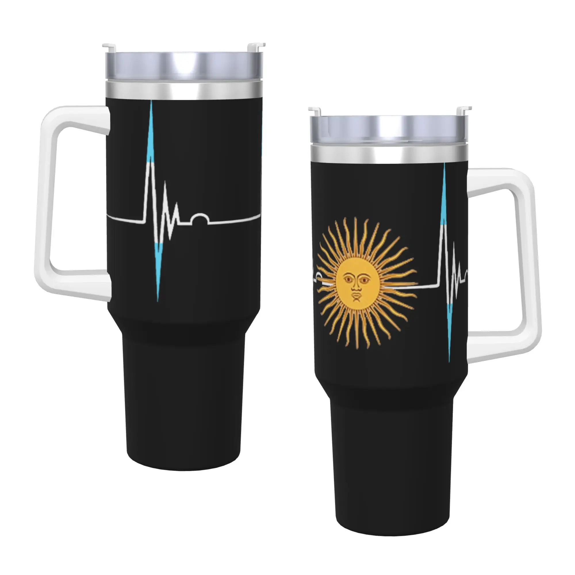 Argentina Sun May Heartbeat ECG Pulse Argentine Pride Stainless Steel Tumbler  Beach Car Mugs Large Thermal Mug Tea Water Bottle