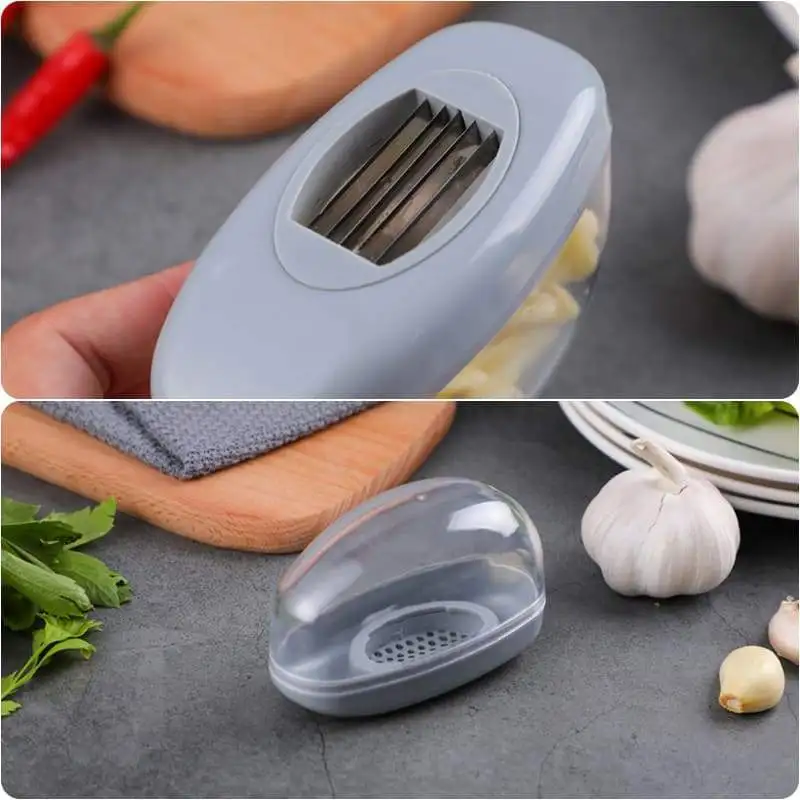 Portable 2-in-1 Garlic Processor Steinless Steel Garlic Press and Slicer Garlic Crusher Chopper Kitchen Utensils Accessories New