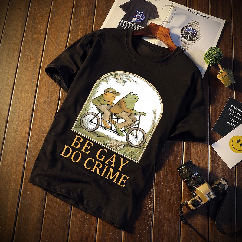 Frog and Toad T Shirt Men Be Gay Do Crime Short Sleeve Harajuku Anime Tshirt Retro Unisex Tops Graphic Tees Cartoon T-shirt Male