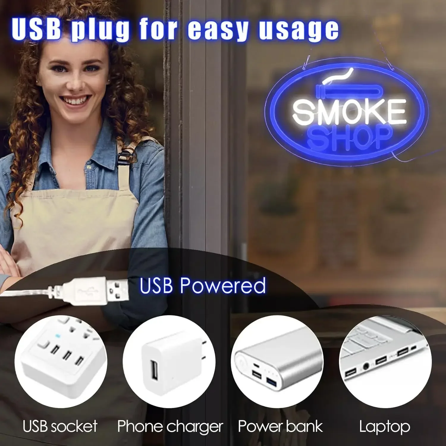 Smoke Shop Neon Sign USB Powered for Room Decor Dimmable LED Neon Light for Smoke Store Game Room Bar Pub Man Cave Wall Decor