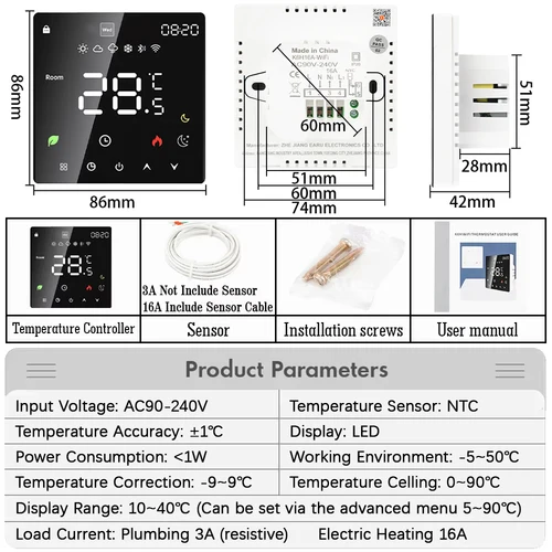 Imagen 2 del producto Termostato inteligente Tuya WiFi, calefacción de suelo eléctrica TRV, caldera de Gas y agua, control remoto por voz y temperatura para Google Home Alexa
