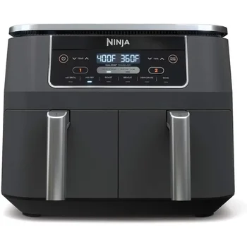 Image Ninja DZ201 Foodi 8 Quart 6-in-1 DualZone 2-Basket Air Fryer with 2 Independent Frying Baskets, Match Cook Smart Finish to Roast