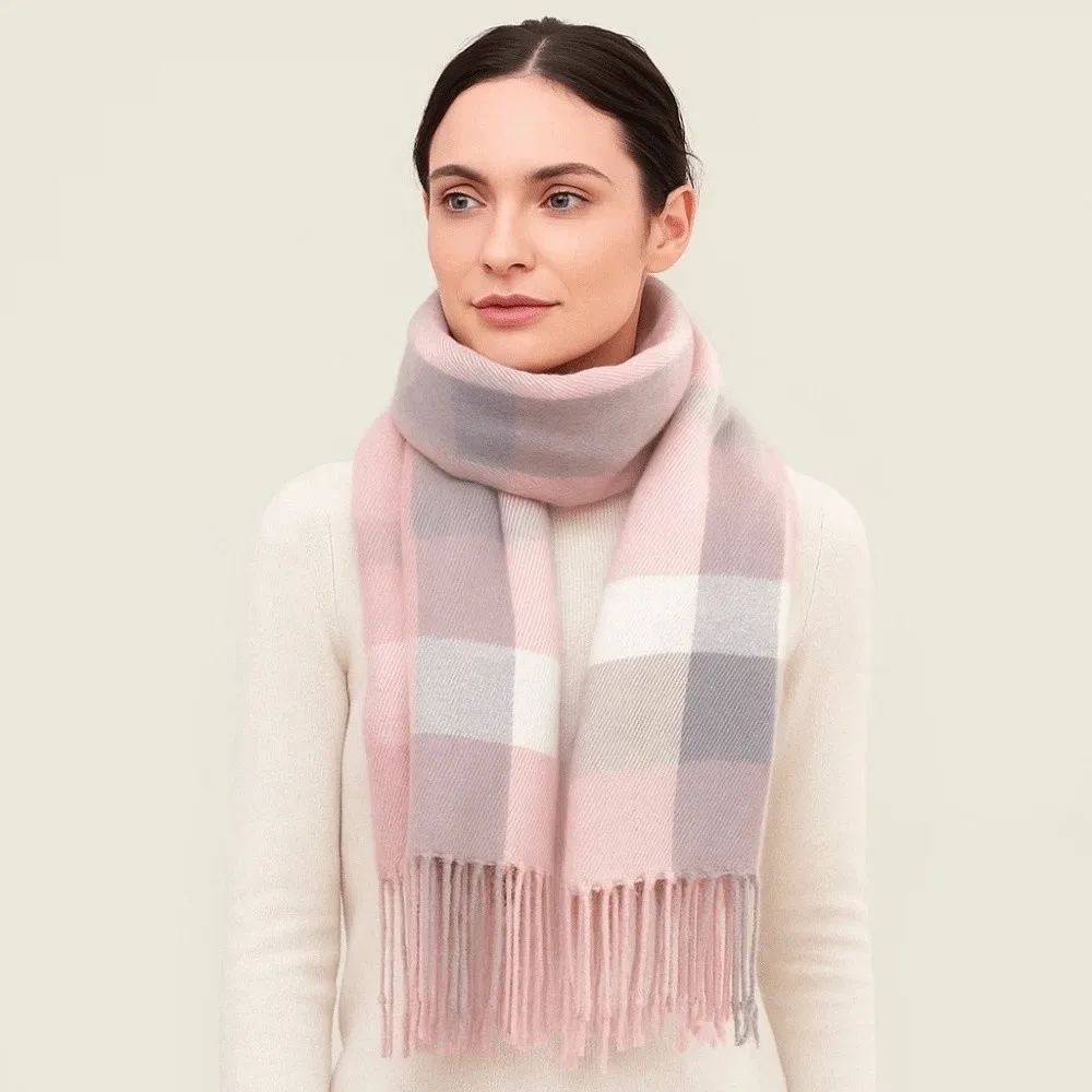 Soft Classic Plaid Scarf Contrast Color Cold-proof Knitted Wool Scarf Korean Style Acrylic Fibers Long Neckscarf with Tassel Men