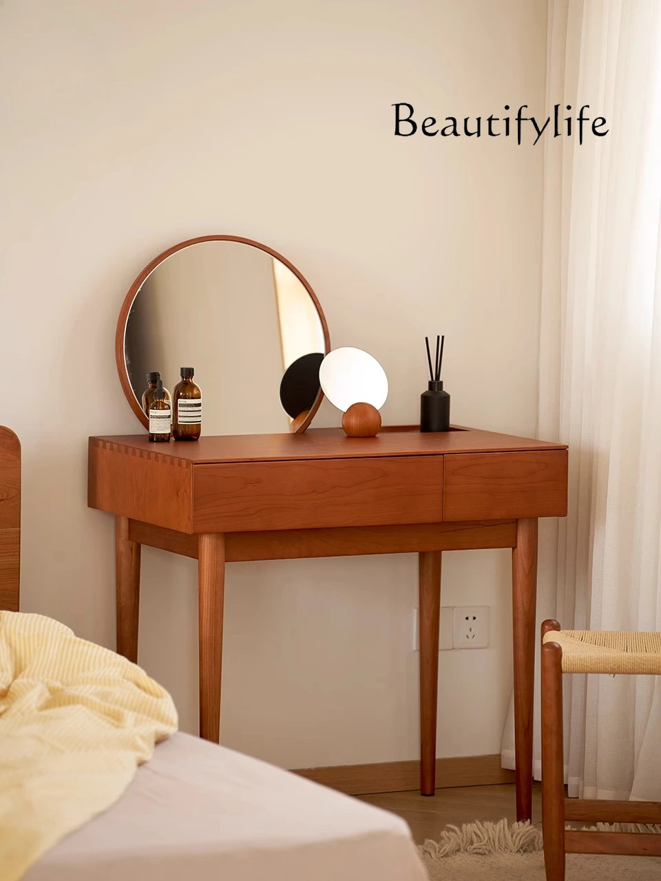 modern retro simple dresser solid wood small apartment integrated storage with mirror makeup table
