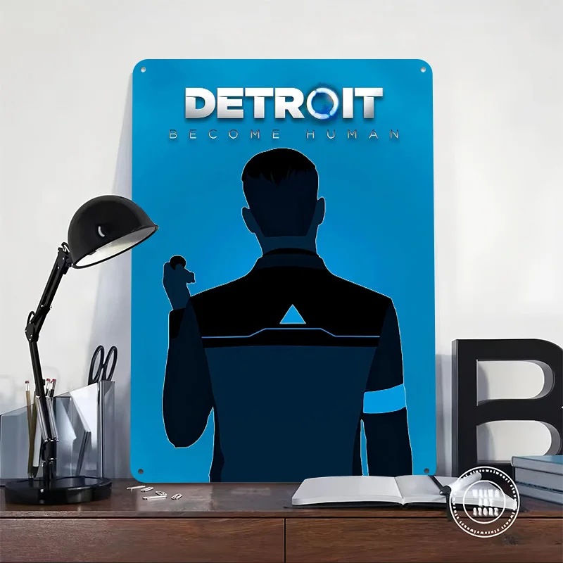 Detroit: Become Human Connor Minimalist Metal Poster Custom Wall Art Retro Vintage Tinplate Signs for Man Cave Home Decorations