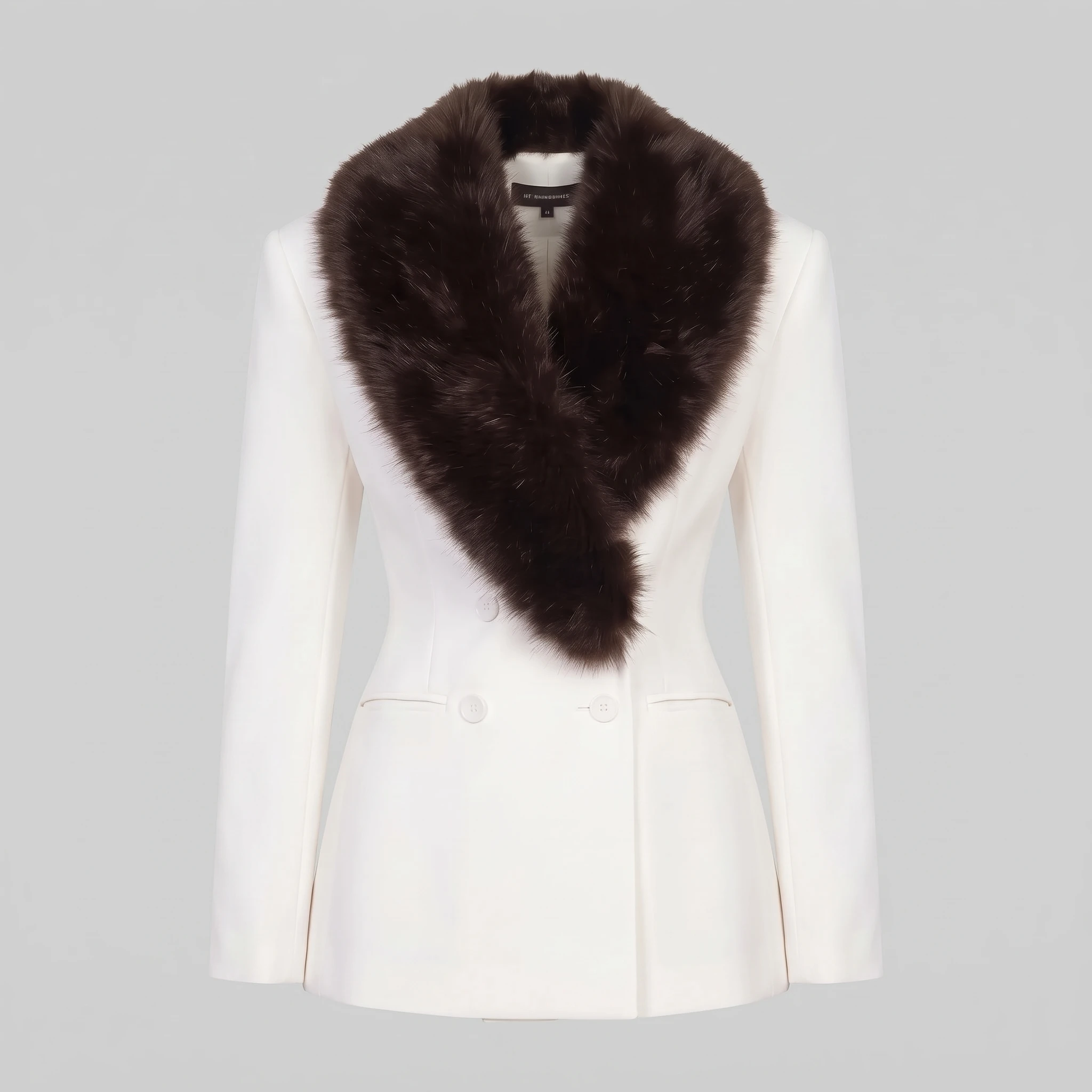 IG Women Short Fitted Wool Blend Coat Wide Faux Fur Lapel Collar, Double Breasted Elegant Slim Waist Winter Outerwear For Female