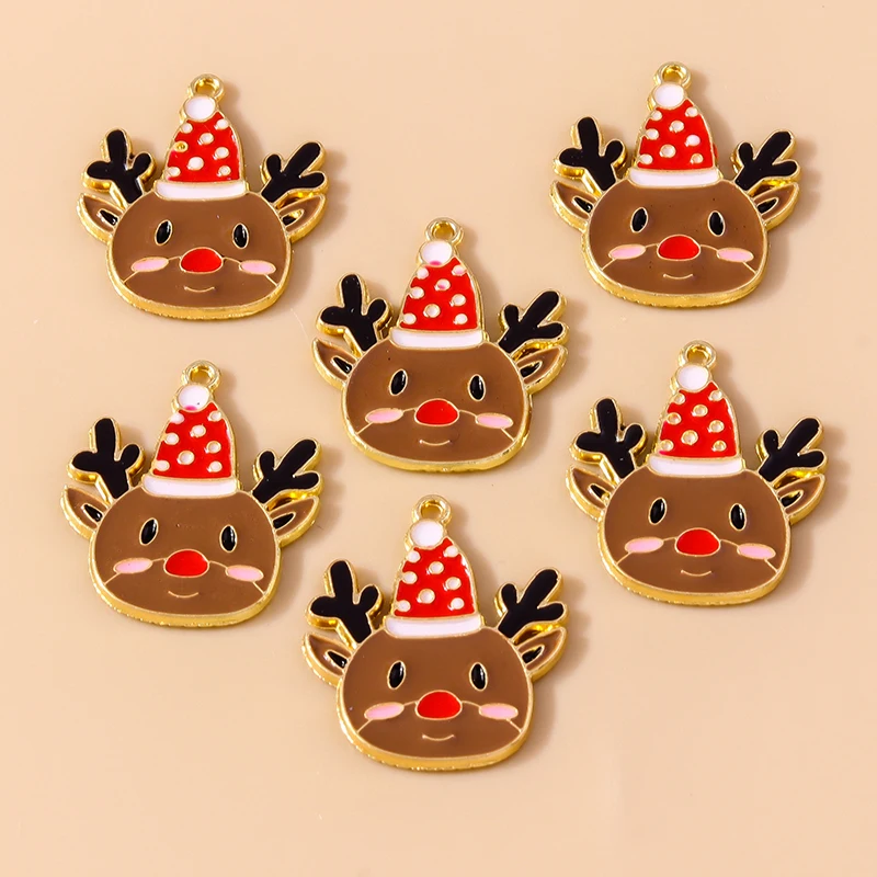

20pcs 20x24mm Cartoon Enamel Christmas Animal Deer Charms Pendants for Jewelry Making Earrings Necklaces DIY Crafts Accessories