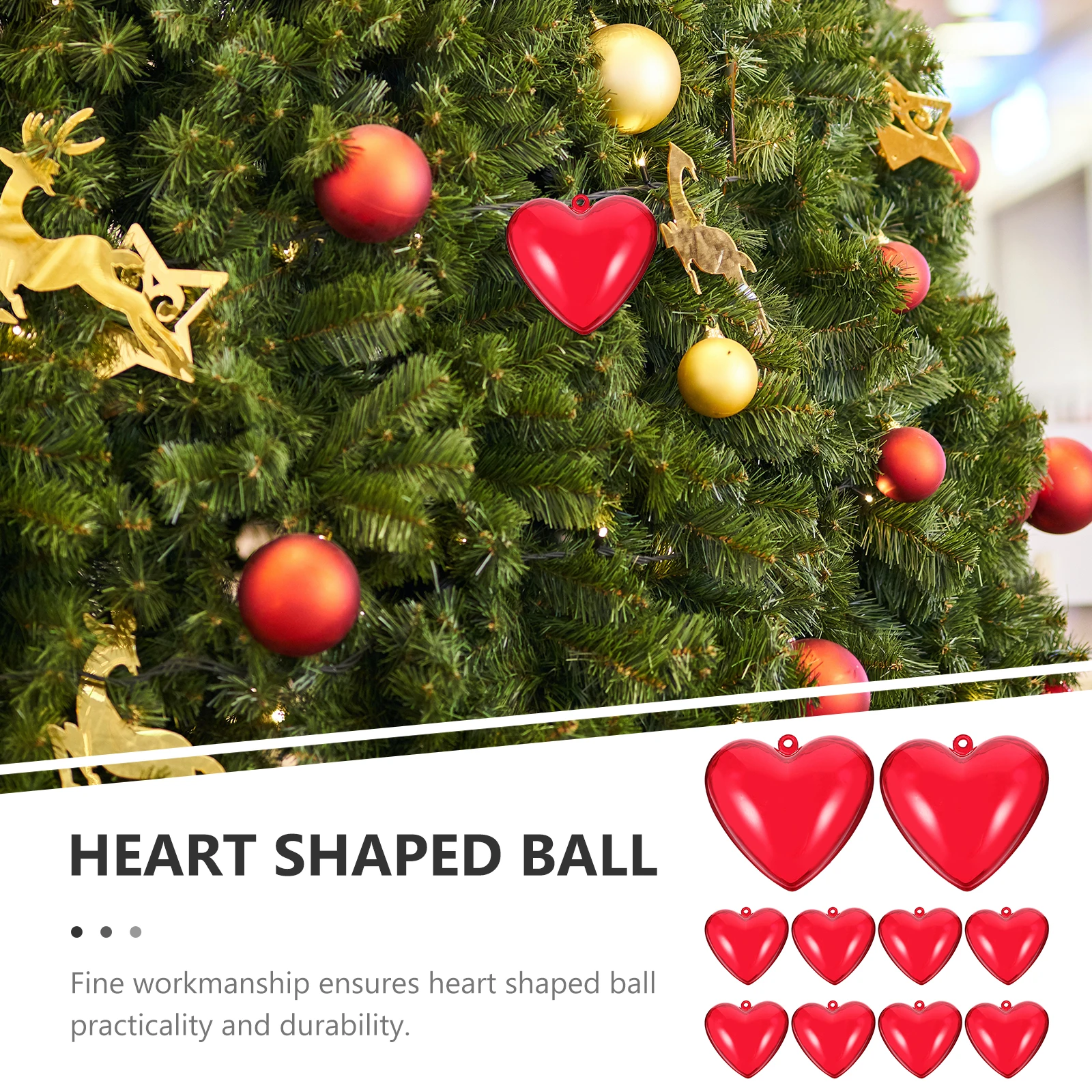 

10pcs Heart Shaped Ball Ornaments Fillable Plastic Wedding Christmas Party Decor Valentine Gift Holder Hanging Diy Adornment