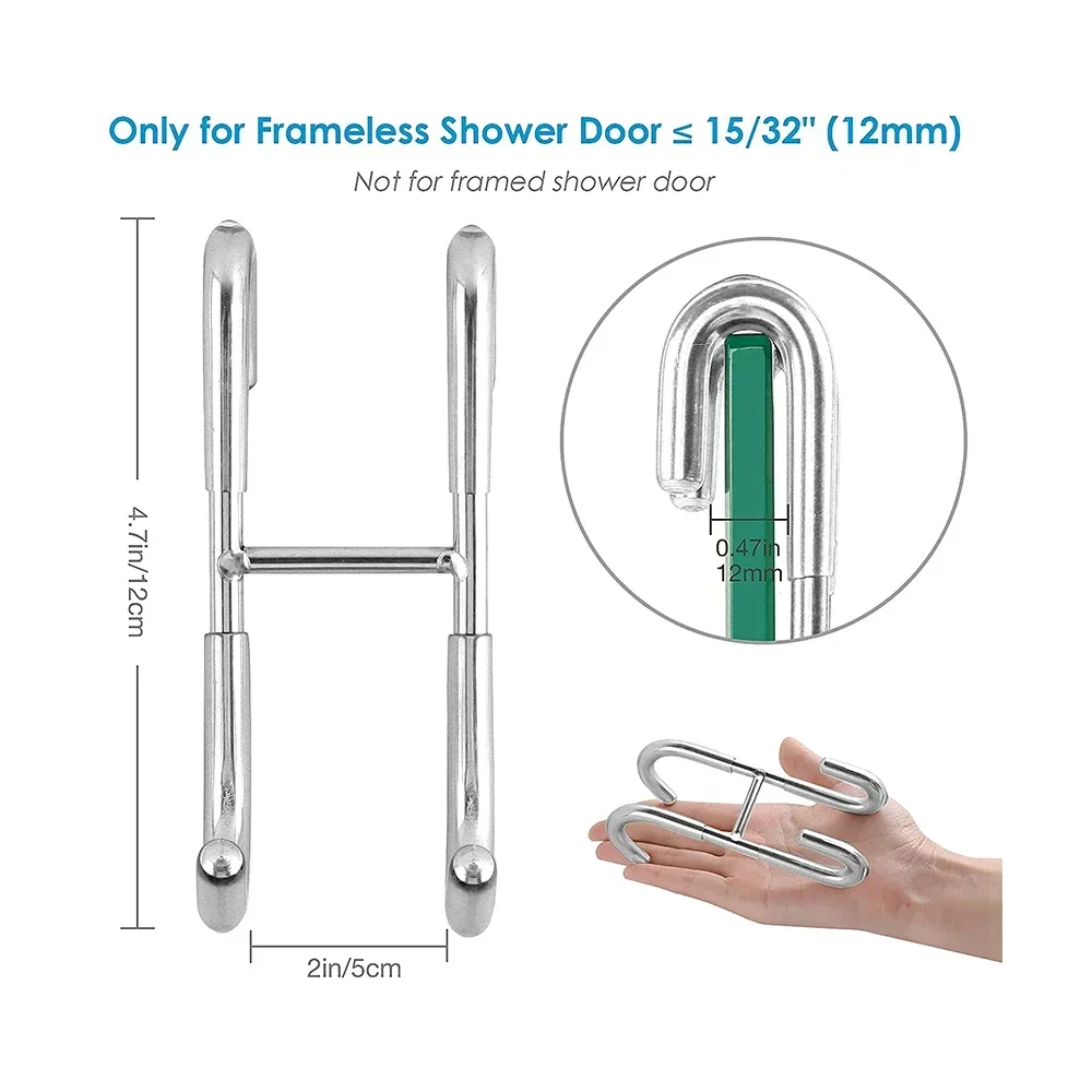 Shower Hook 304 Stainless Steel Glass Door Shower Hook Towel Rack Hooks Kitchen Bathroom Frameless Drilling-Free Hanger