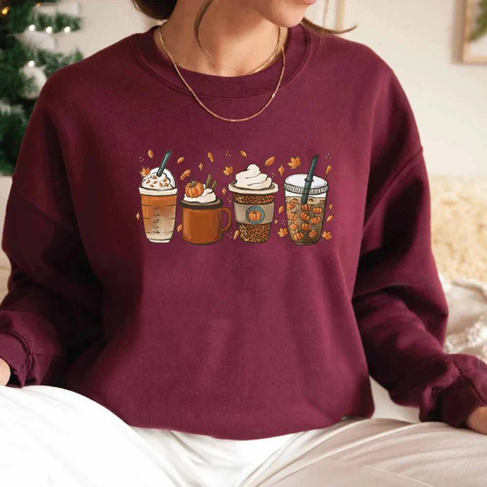 Herbst Kaffee Sweatshirt für Frauen Vintage Thanksgiving Pullover Herbst Rundhals ausschnitt Kürbis Gewürz Sweatshirt Halloween Pullover Hoodie