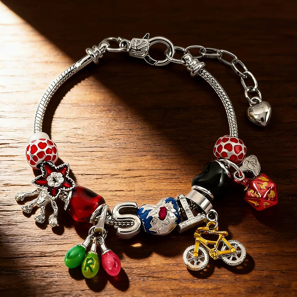 Handmade Anime Cartoon Demogorgon Bicycle Charm Bracelet Enamel Pendant Bangle Jewelry Accessory Holiday Gift