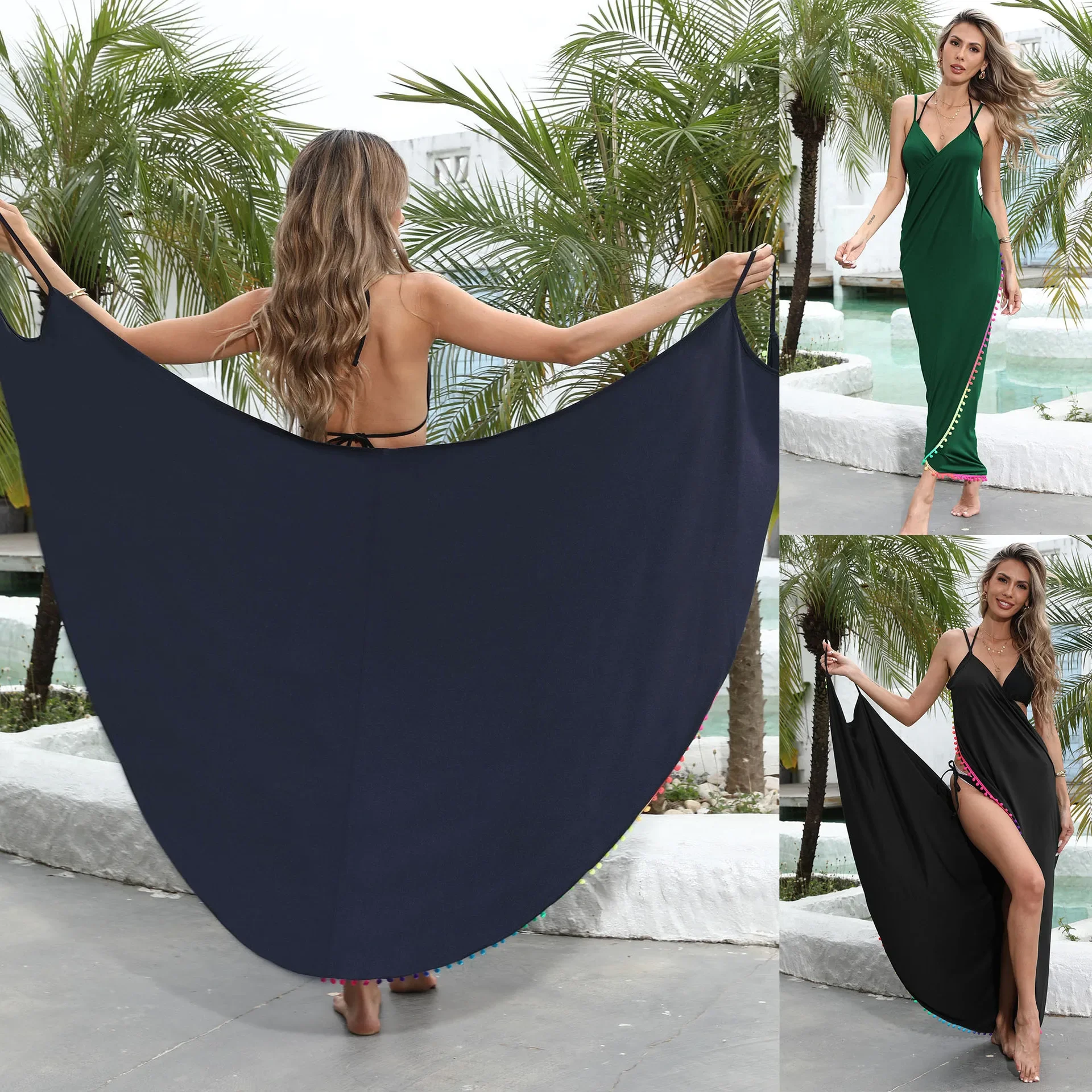 

Summer Beach Sexy Women Solid Color Wrap Dress Sun Protection Bikini Cover Up Sarongs Female Bathing Suit Swimwears Cover-Ups