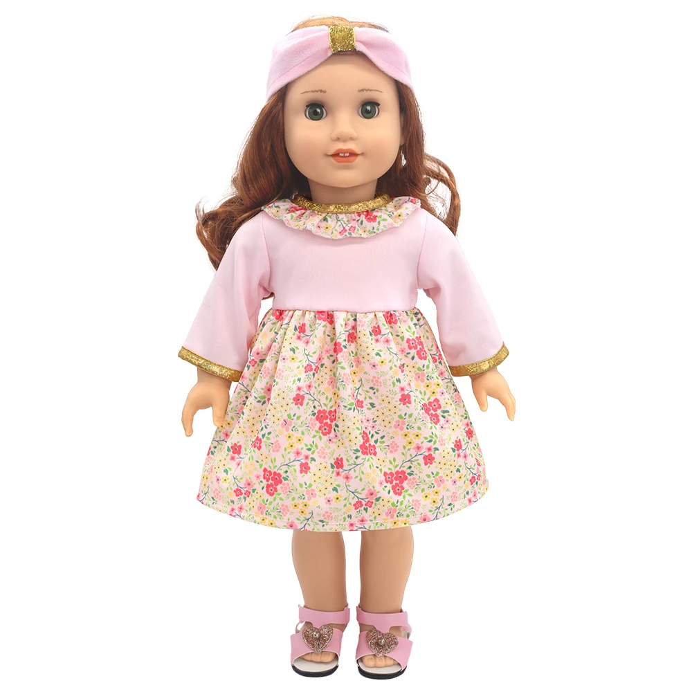 43cm Newborn Doll Dress with Headwear 17-18inch Baby New Born Floral long Sleeve Clothes Set Accessories Festival Birthday Gift