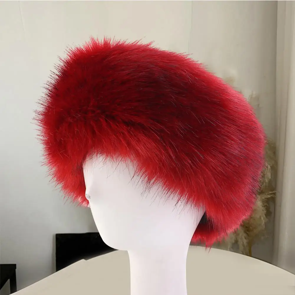 Elastic Weather Cap Soft Fluffy Faux Fur Headband Cozy Winter Earwarmer for Women Elastic Anti-slip Ski Hat with Thick Warmth