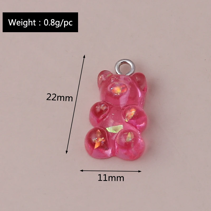 10pcs 11*22mm Cartoon Animal Charms for Jewelry Making Resin Sequins Gummy Bear Charms Pendants for DIY Necklaces Earrings Gift