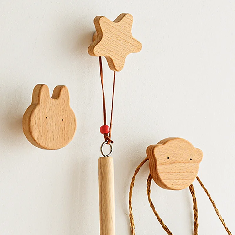 AOBT Solid Wood Cabinet Door Handle Modern Simple Drawer Pull for Children's Room Wardrobe Bookcase - Cute Design for Furniture