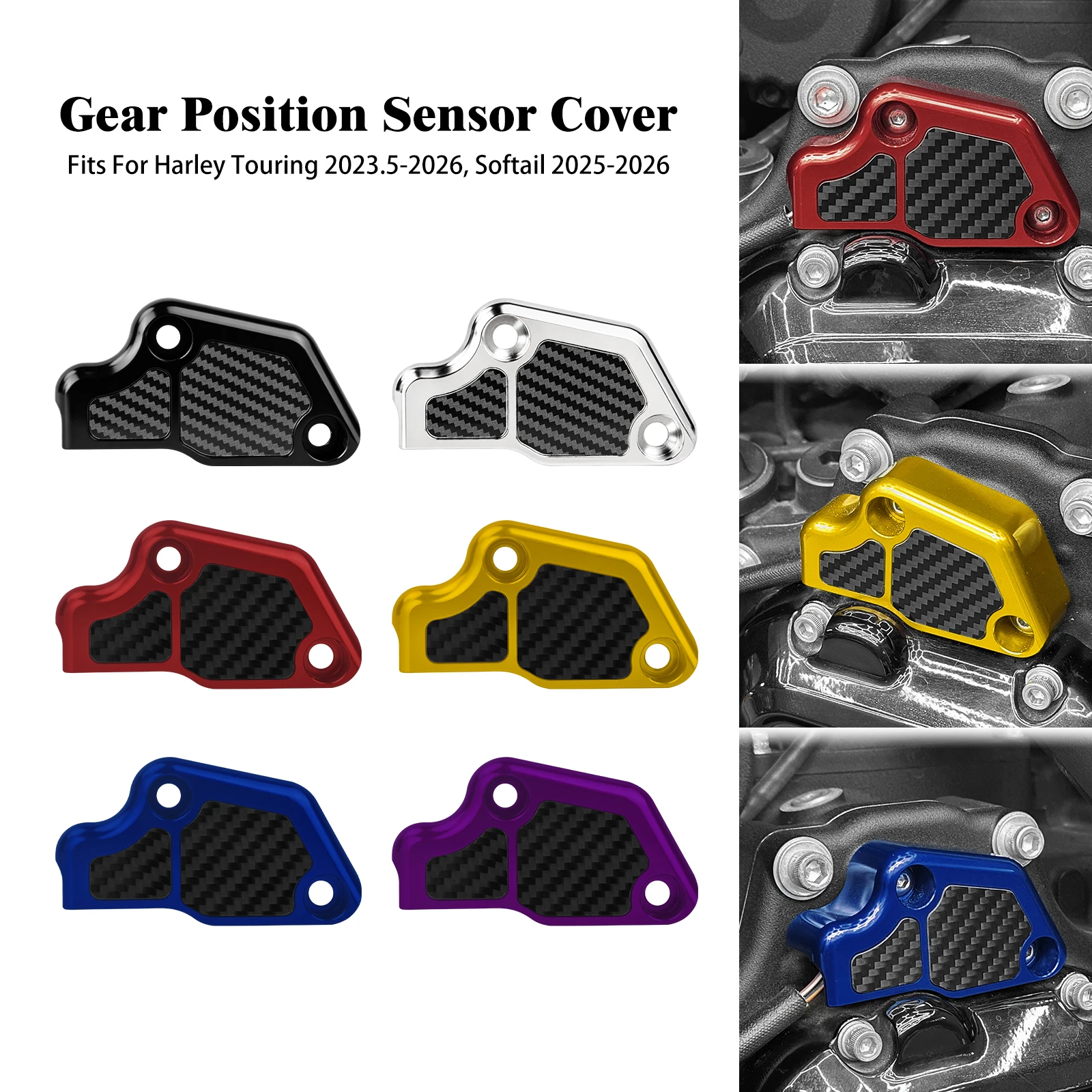 Motorcycle Gear Position Sensor Cover CNC Carbon Fiber For Harley Touring Road Electra Glide 2023.5-26 Softail Low Rider 25-26