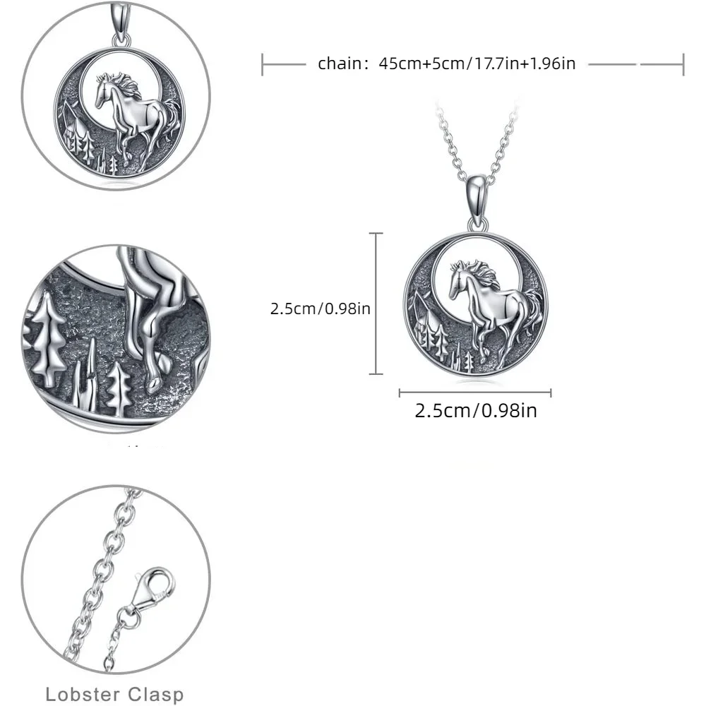 Fashion3pcs Retro Pony Round Pendant Necklace/Necklace & Earring Set, Exquisite Party Commemorative Jewelry Gifts  in A Niche St