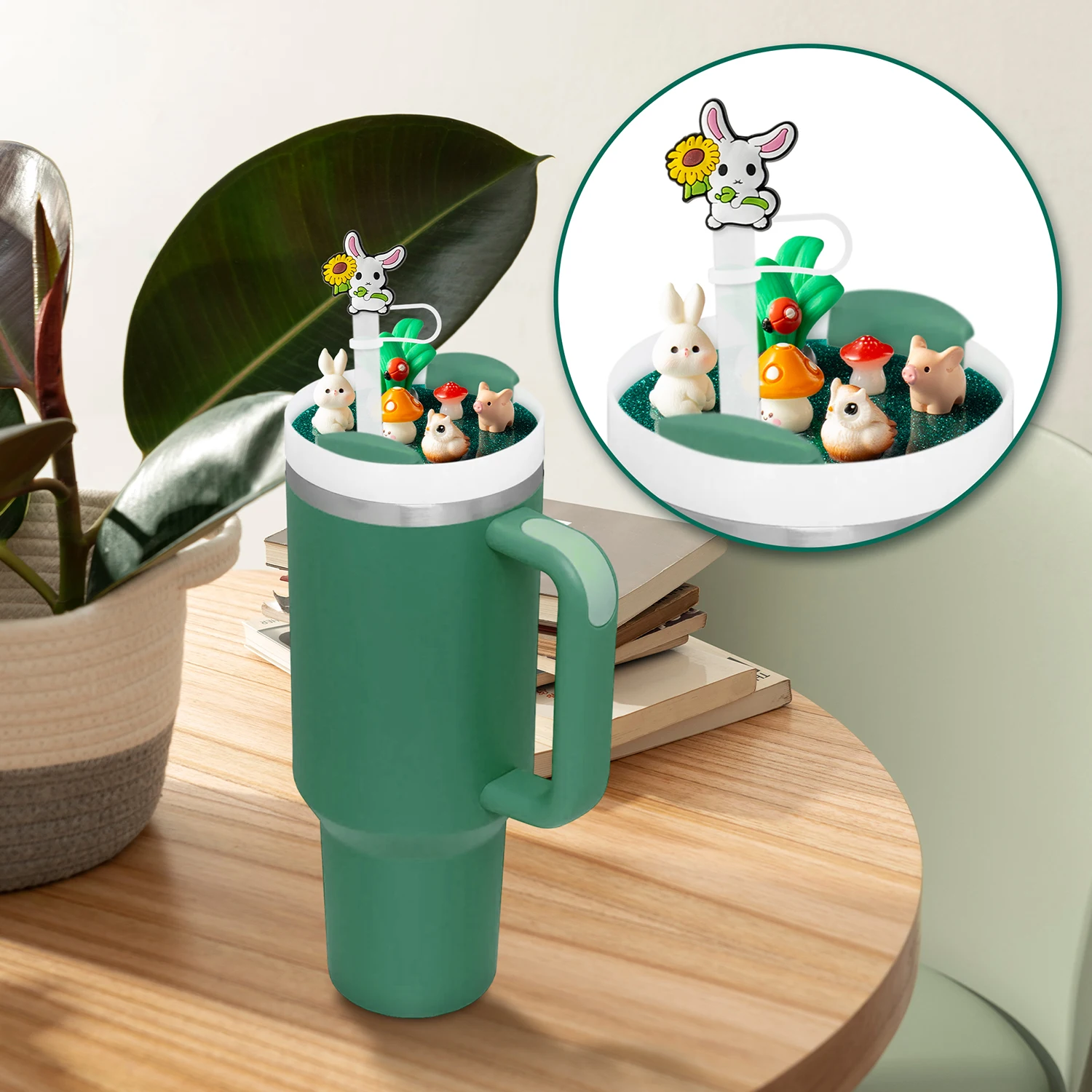 2pcs Cup Lid Rabbit Accessories Charms Fit For Stanley Cups H2.0 Accessories 30oz 40oz With Silicone Straw Cover Cap For Tumbler
