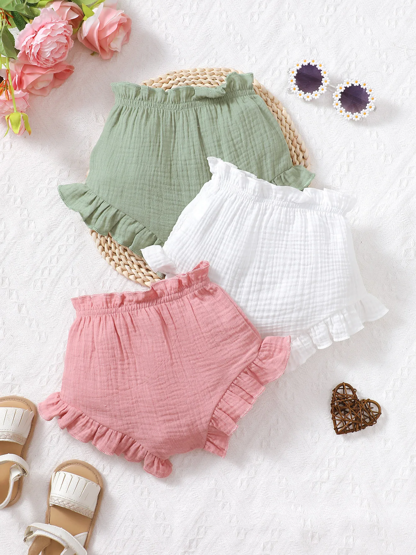 Newborn baby girl solid color simple combed cotton three piece set of baby underwear, casual and comfortable, fashionable