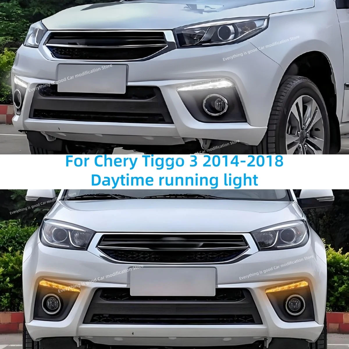 For Chery Tiggo 3 2014-2018 Daytime running light Modding LED Driving light Turn Flowing water Front fog light Decorative light