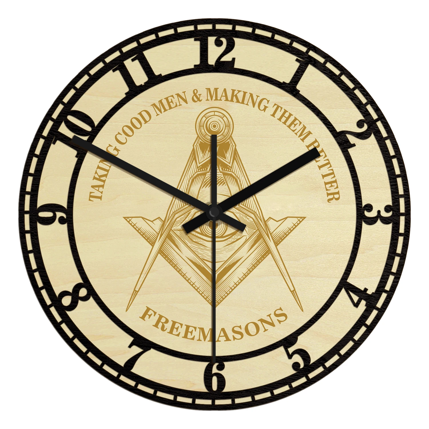 Freemason Wooden Wall Clock Exclusive Mason Lodge Timepiece Freemasonry Sign Home Decor Masonic Emblem Living Hinge Wood Clock