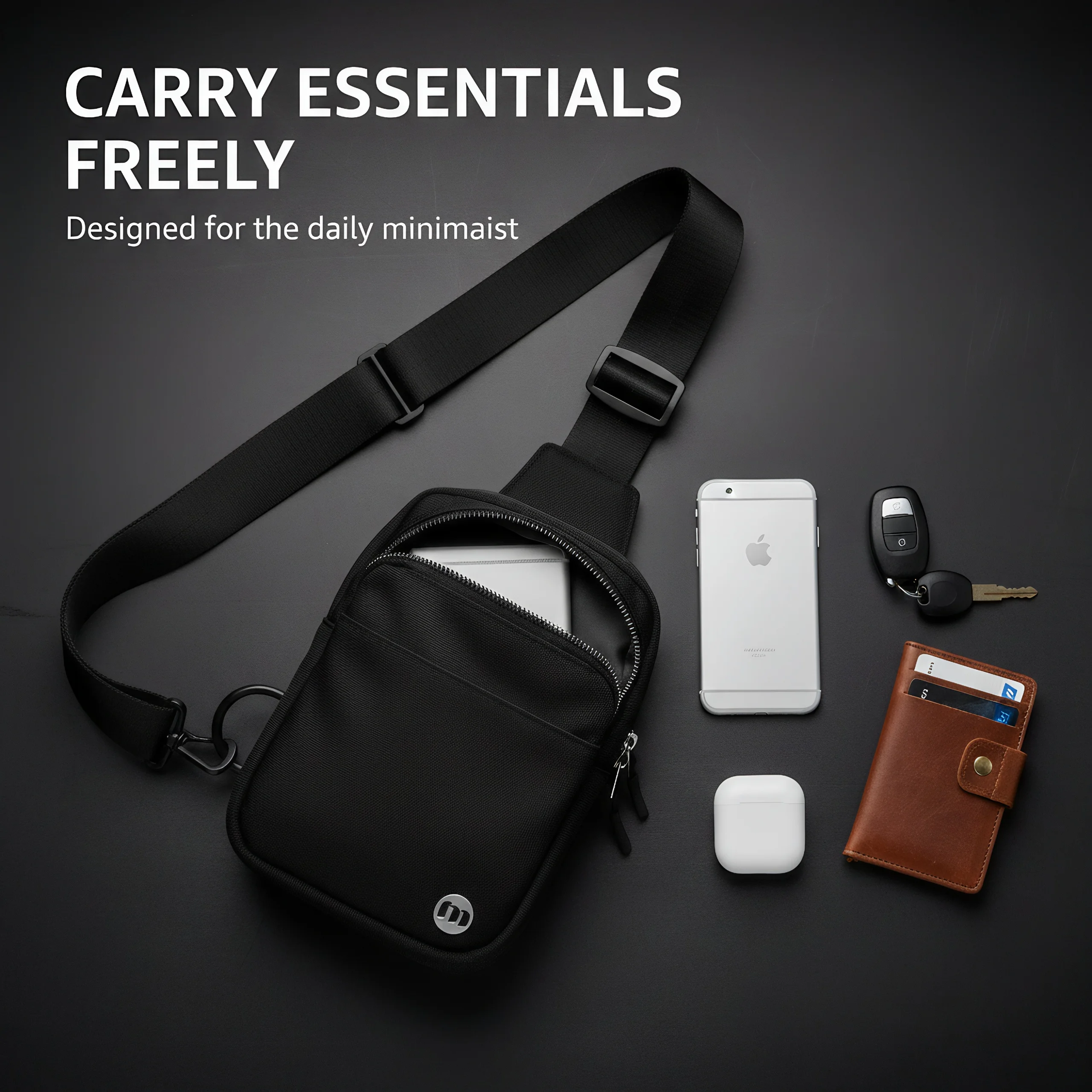 

Anti-Theft Crossbody Backpack, Lightweight Nylon Daypack for Work Travel, Adjustable Strap Unisex Bag, 8x5.5x1.5 Inches, 0.4Lbs