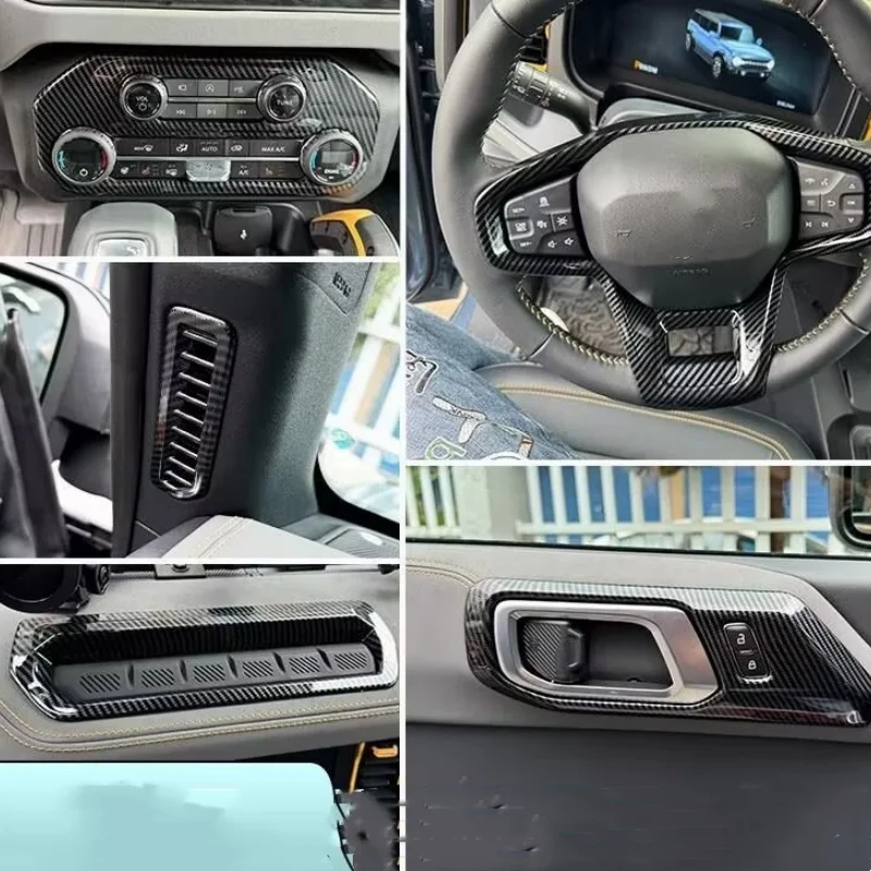

LHD For Ford Bronco 2024 2025 Interior Accessories ABS CarbonFiber Car Door Window rise Glass Lift Switch Button Cover Trim Stic
