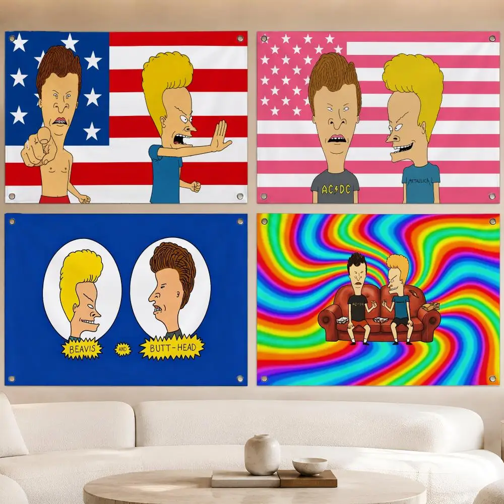 Cartoon Comedy Beavis And Butthead Flags Fan Banner Tapestry Wall Hanging Garage BarDorm Camp Party Outdoor Home Decor Gift