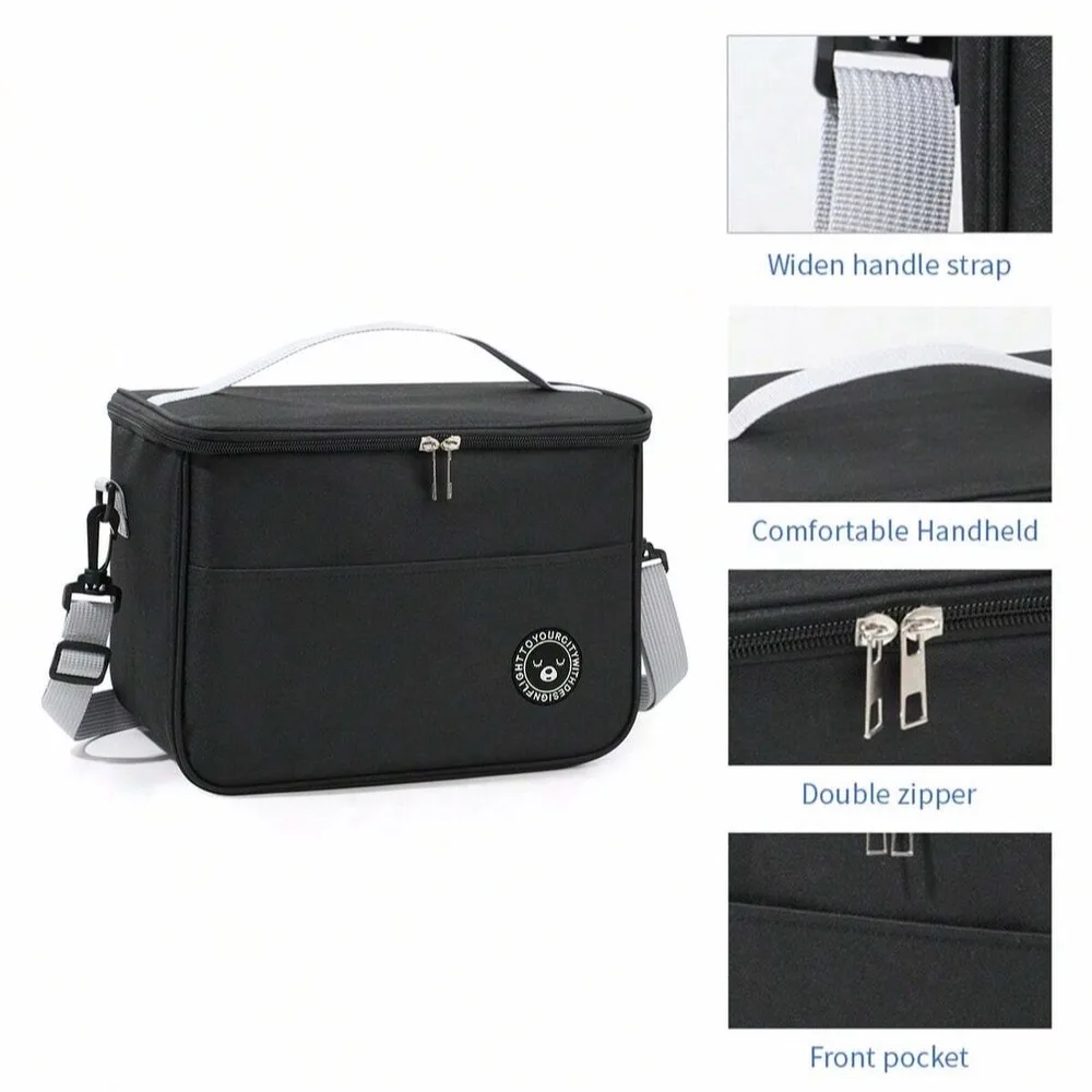 Capacity hand-held with shoulder strap insulated bag, lunch box bag, student thickened waterproof lunch bag。-zmt