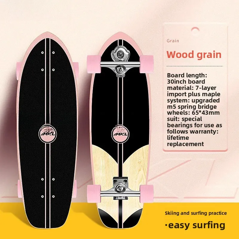 Land Surfboard, Beginner Surfskate Carver Board, No Pedal Slide Surf Training Skateboard