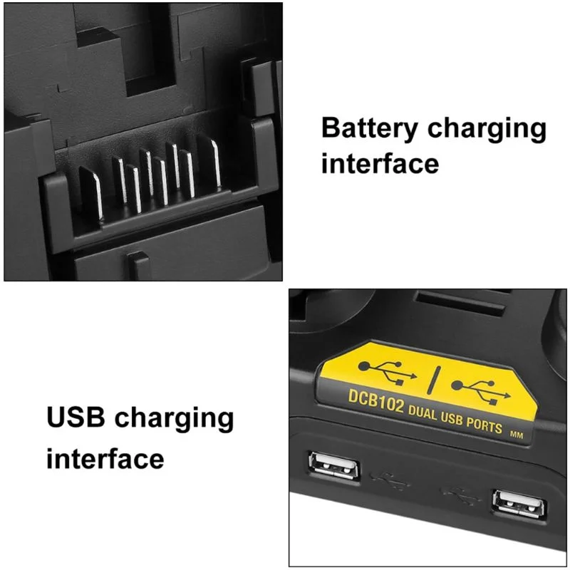 Fast charging DCB102 Li-ion Battery charger For DeWalt 12V 14.4V 18V 20V DCB105 DCB200 double charging postion with USB Port