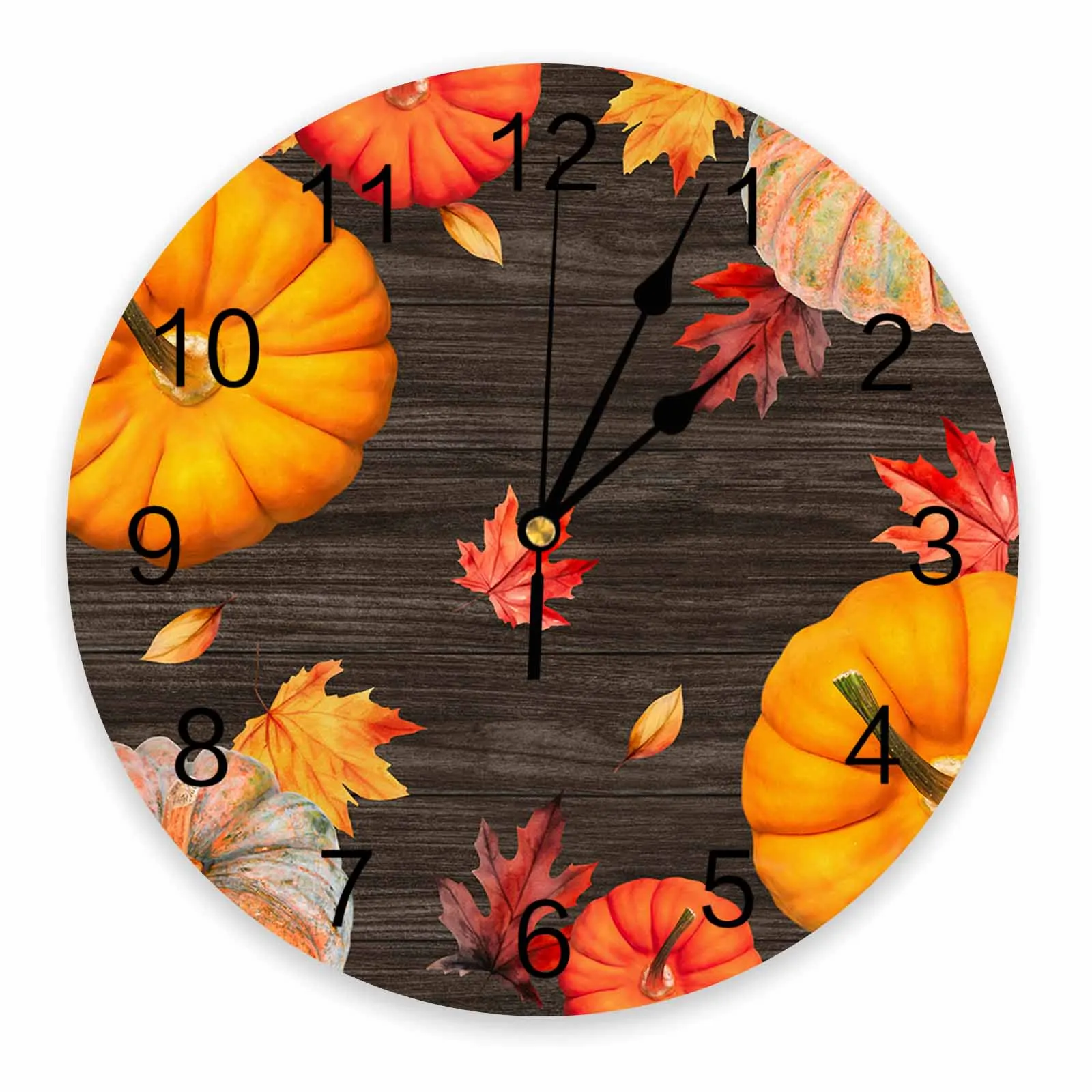 

Осенние настенные часы из ПВХ с рисунком тыквы и кленового листа, украшение для спальни, настенные часы, современный дизайн, украшение для дома