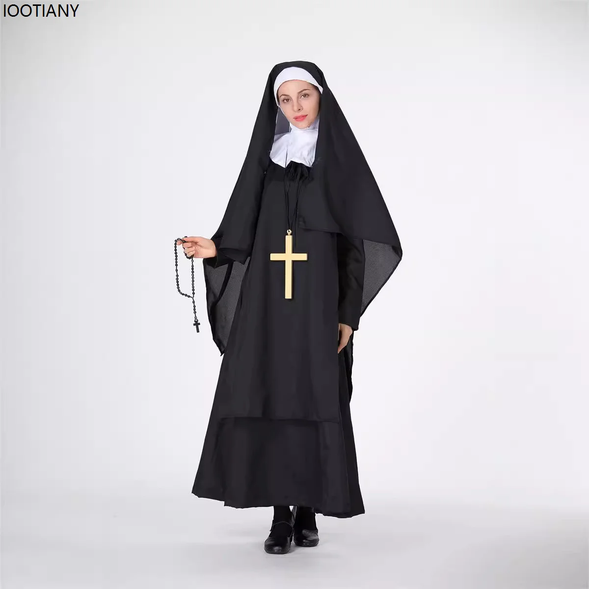 Robe d'Halloween Médiévale pour Femme Missionnaire, Tenue de Barrage, Église, Vierge Marie, Nonne Noire, Costume de Cosplay, ixde Carnaval, Mascotte Tim ade