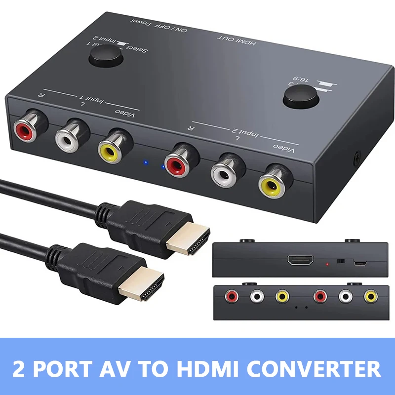 2 Port AV to HDMI Converter RCA to HDMI Dual AV to HDMI Converter AV Switch RCA to PS4 Xbox TV BOX HDTV Projector