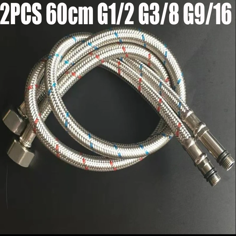 2 sztuki 60cm elastyczny rura hydrauliczna ze stali nierdzewnej G1/2 G3/8 G9/16 zimne gorące kran do rura wlotowa wody węże narzędzia łazienkowe
