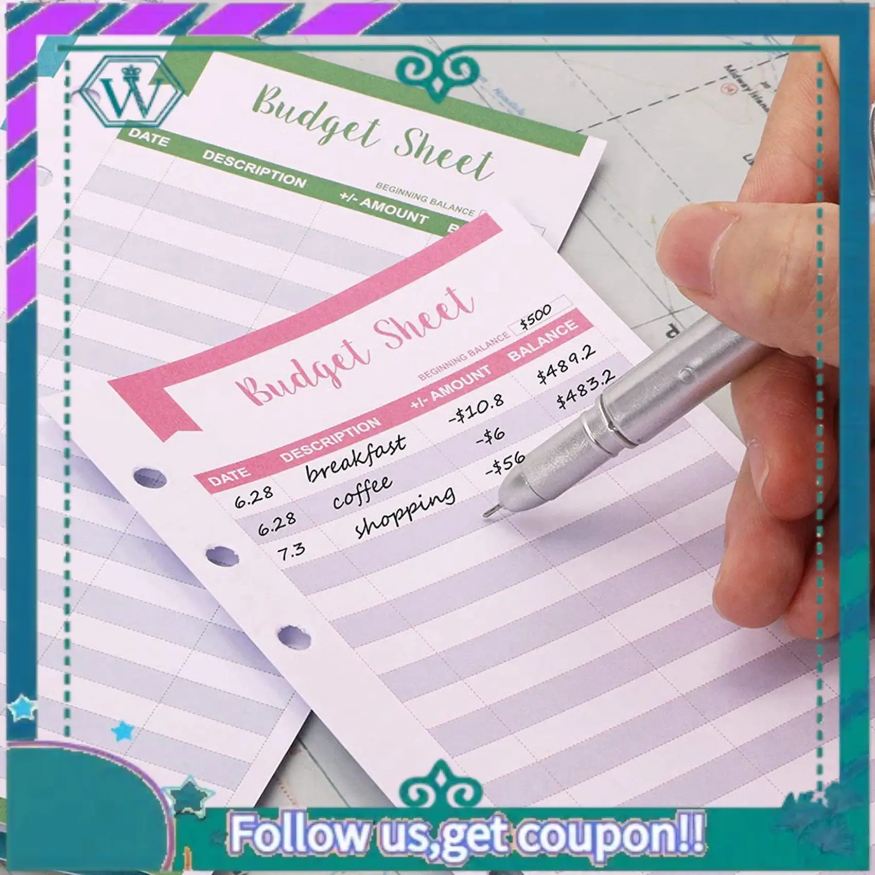 

A75Q-Трекер расходов, бюджетные листы с отверстием, 48 шт., вкладыш, конверт для наличных денег для A6, кошелек, карманы, планировщик