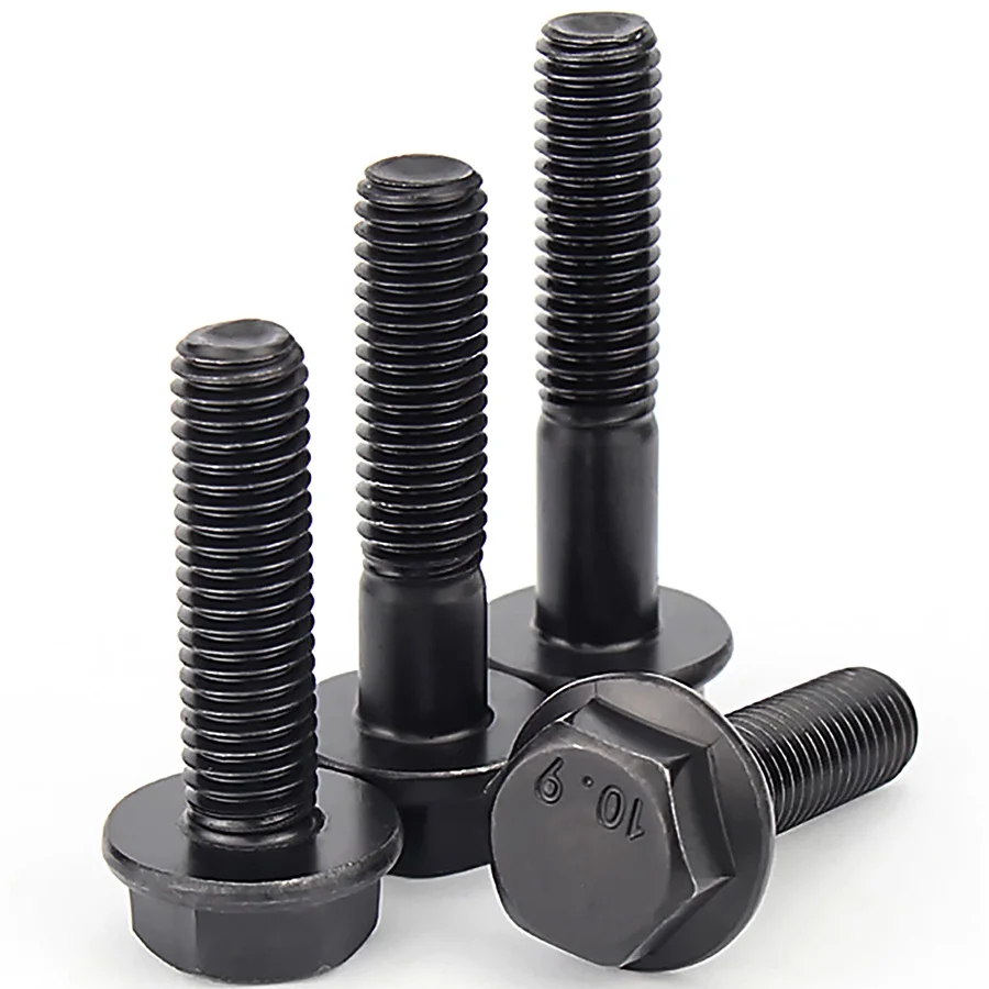 1/2pcs M6 M8 M10 M12 M14 M16 10.9 Grade Black Oxide Hex Flange Bolt Full/partial Thread High Strength Metric Hex Screw