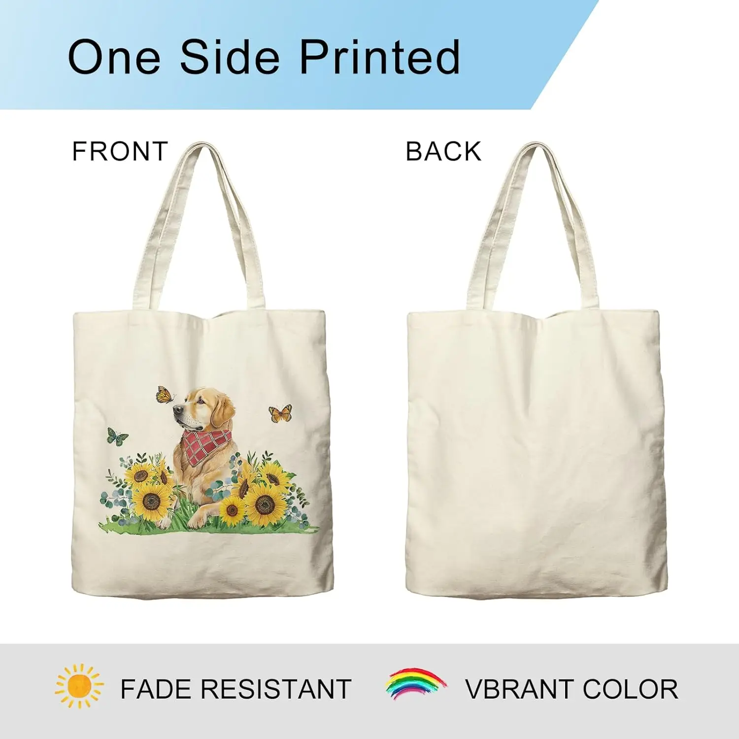 Dog Lover Canvas Shopping Bag Golden Retriever Sunflower Print Portable Tote Bag For Outings & Gifting