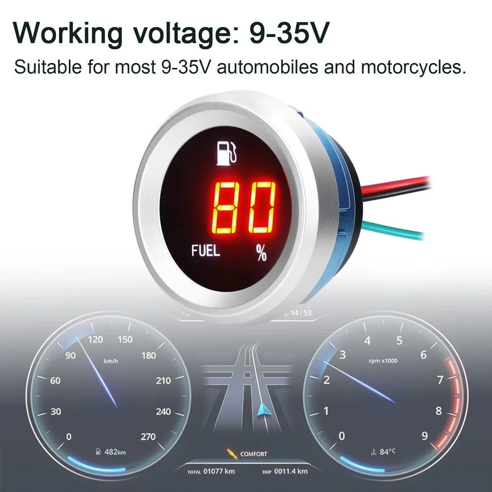 Digital Car Fuel Level Meter with Bright Flashing Alarm Indicator for Low Fuel Detection 9-35V Operating Voltage