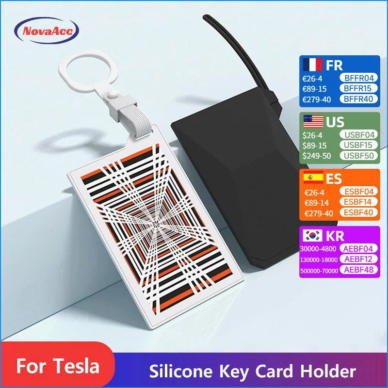 

NovaAcc Silicone Key Card Holder for Tesla Model Y 3 X S Cybertruck Black White with Keychain Key Rings Key Accessories