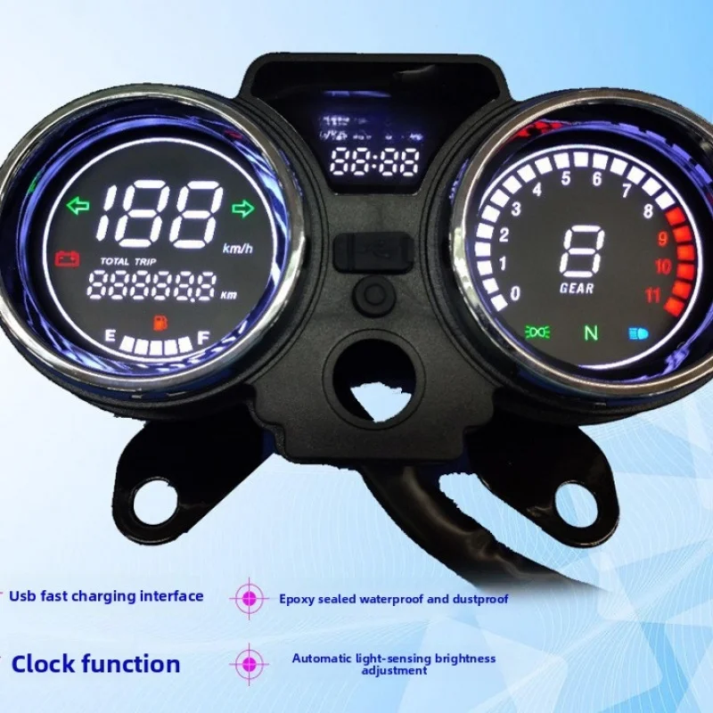 Suitable For Prince Motorcycles WH12519 Digital LCD Instrument Cluster USB Clock And Stopwatch Modification