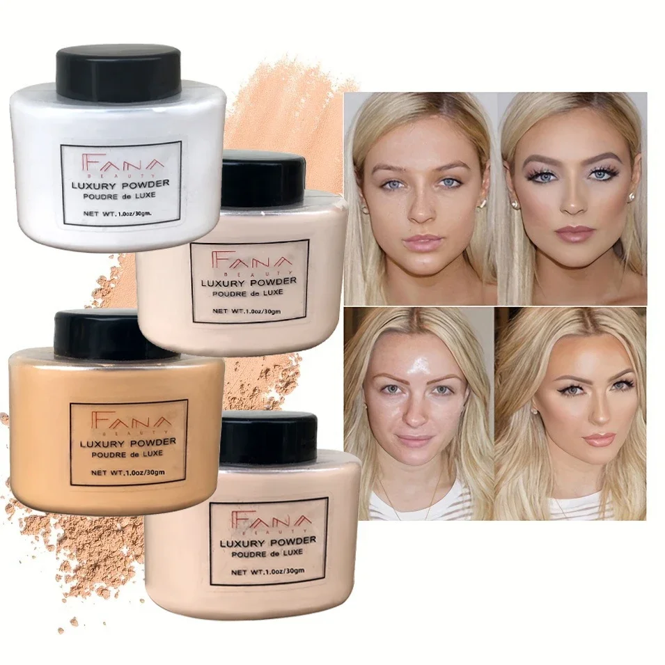 Ensemble de poudre de fond de teint pour le visage, 4 couleurs, luxe, pour femmes, outil de maquillage de beauté, contrôle de l'huile de banane en vrac