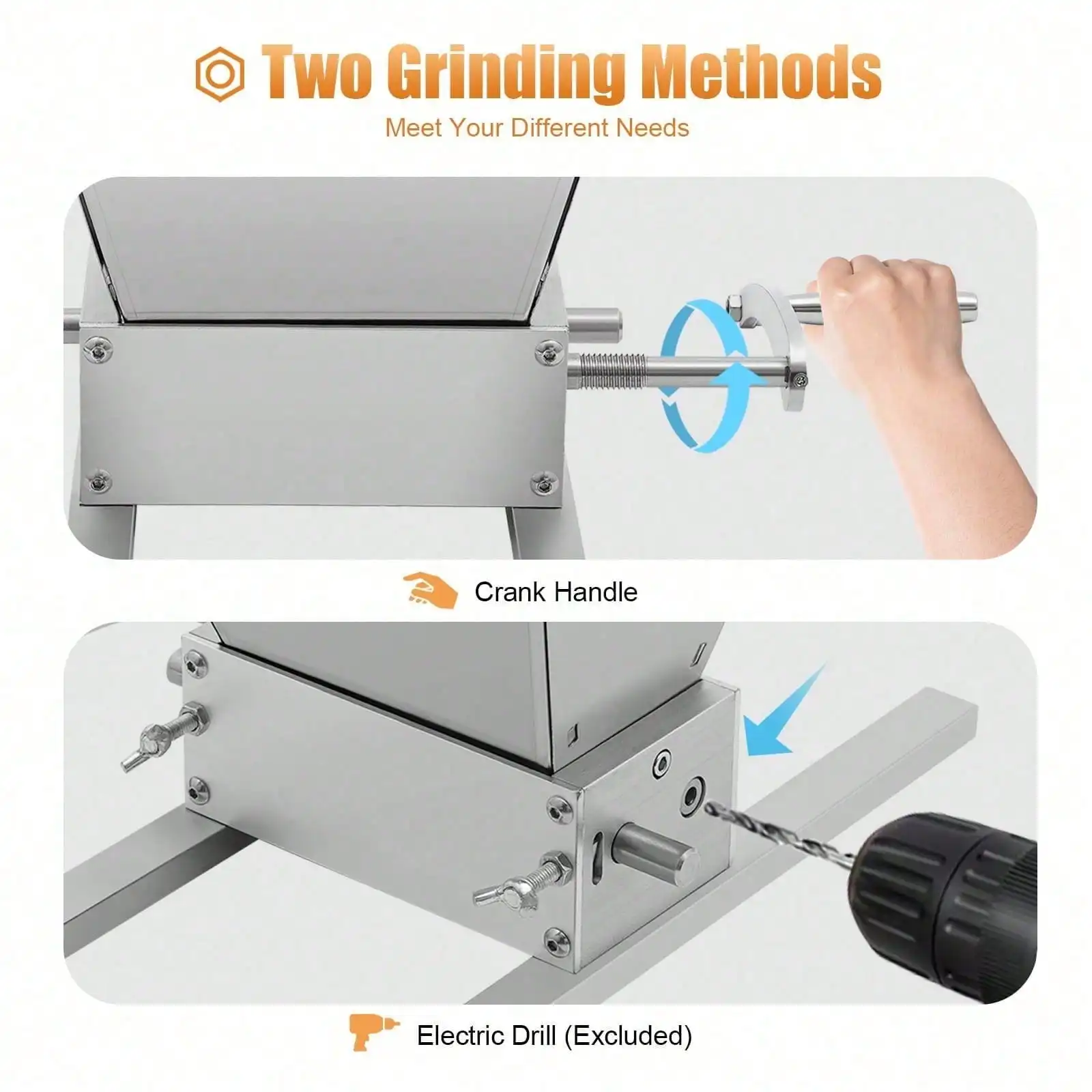 4L/1.06gal ทั้ง Grain Mill เครื่องบดโปรเซสเซอร์อาหาร Superfine ขนาดใหญ่คู่มือผงเครื่องสแตนเลสมอลต์ข้าวโพดเครื่องบดอาหาร