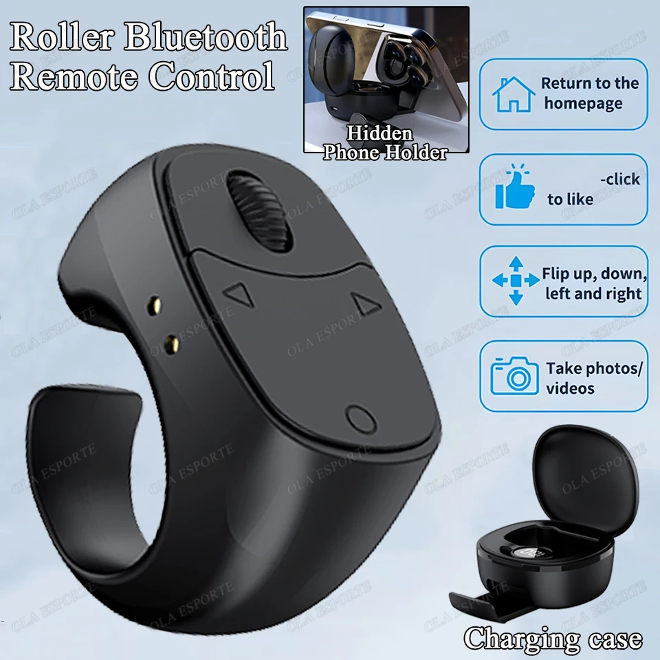 Fernbedienung Kabelloser Bluetooth-Rollring für Fingerspitzen, tragbare mobile Maus, Video-Automatik-Seitenwechsler, Browsing-Ring R12