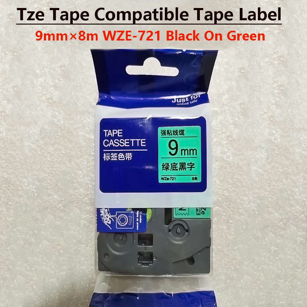 

10PCS TZ TZe-721 Tape Compatible Label Sticker WZE-721 Black On Green TZ Laminated Tape For Ptouch Labeling Machine Label Maker