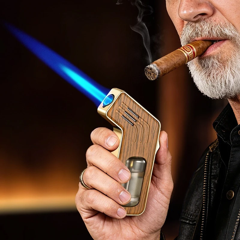 

New Butane Gas Lighter Blue Flame Windproof Cigar Lighter Visual Window Multi Functional Inflatable Lighter Men's Small Gift