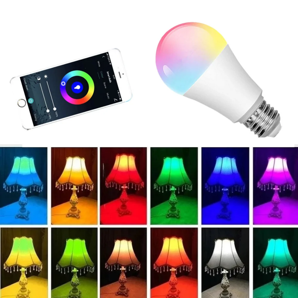 8 pces 15w wifi lâmpada inteligente e27 lâmpada led rgb trabalho com alexa/google casa 85-265v rgb + branco função temporizador regulável cor lâmpada